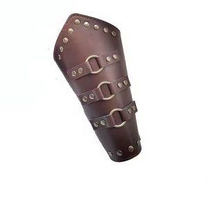 Brazalete vikingo de cuero marrón con anillas centrales. - Imagen 3
