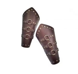 Brazalete vikingo de cuero marrón con anillas centrales. - Imagen 2