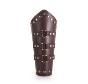 Brazalete vikingo de cuero marrón con anillas centrales. - Imagen 4