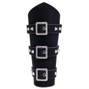 Brazalete de cuero vikingo color negro y correas con ebillas.
