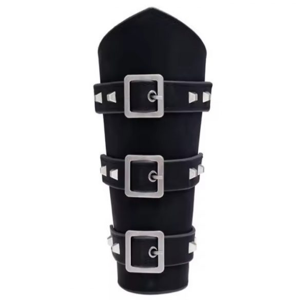 Brazalete de cuero vikingo color negro y correas con ebillas.